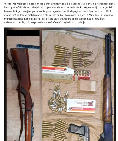 Montenegro-avmp/Policija-na-sjeveru-oduzela-oruzje-i-municiju-u-Bijelom-Polju-Beranama-i-R_1