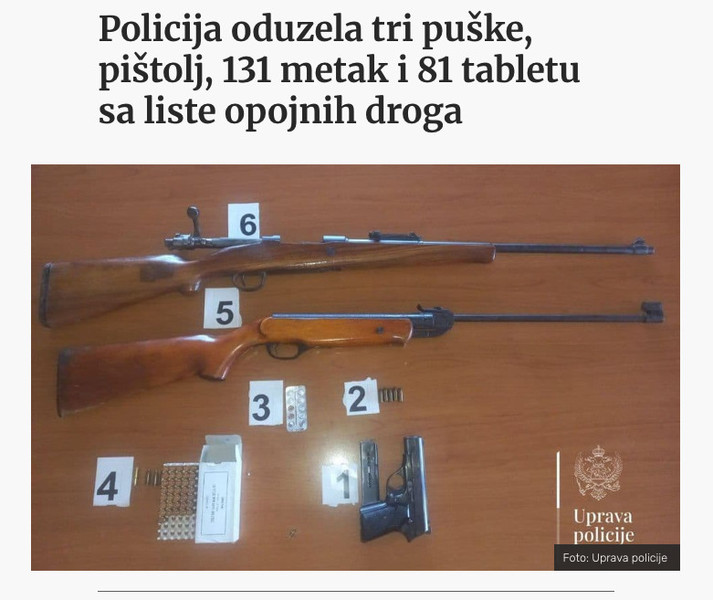 Montenegro-avmp/Policija-oduzela-tri-puske-pistolj-131-metak-i-81-tabletu-sa-liste-opojnih_5