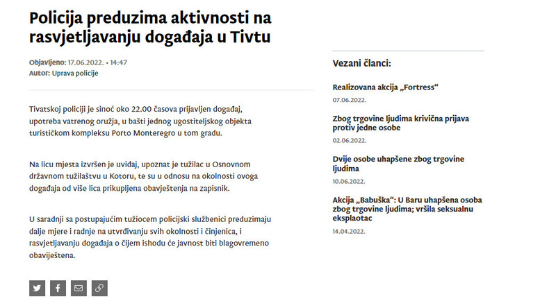 Montenegro-avmp/Policija-preduzima-aktivnosti-na-rasvjetljavanju-dogadaja-u-Tivtu