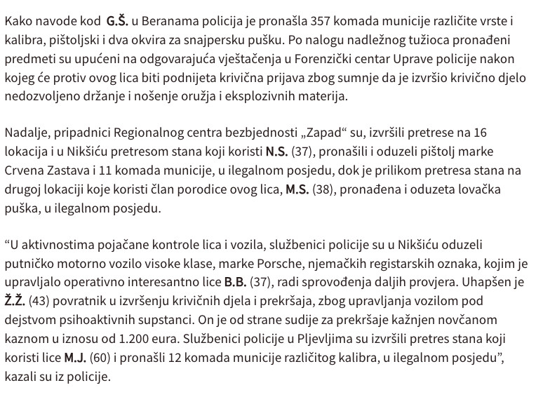 Montenegro-avmp/Policija-pretresima-na-47-lokacija-oduzela-11-komada-oruzja-627-komada-mun_2