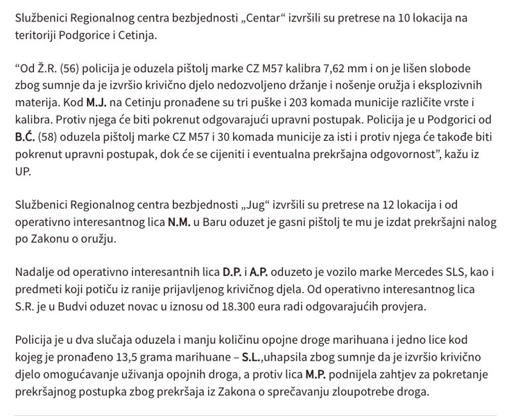 Montenegro-avmp/Policija-pretresima-na-47-lokacija-oduzela-11-komada-oruzja-627-komada-mun_4