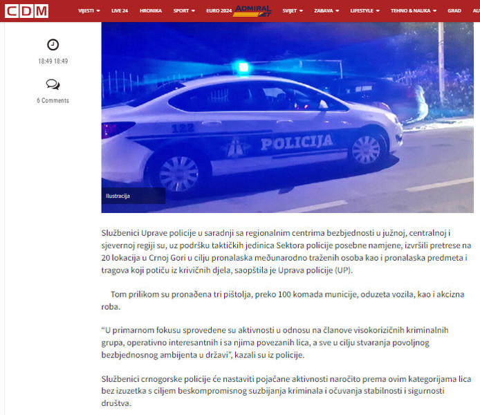 Montenegro-avmp/Policija-pretresla-20-lokacija-pronadeno-preko-100-komada-municije-oduzeta