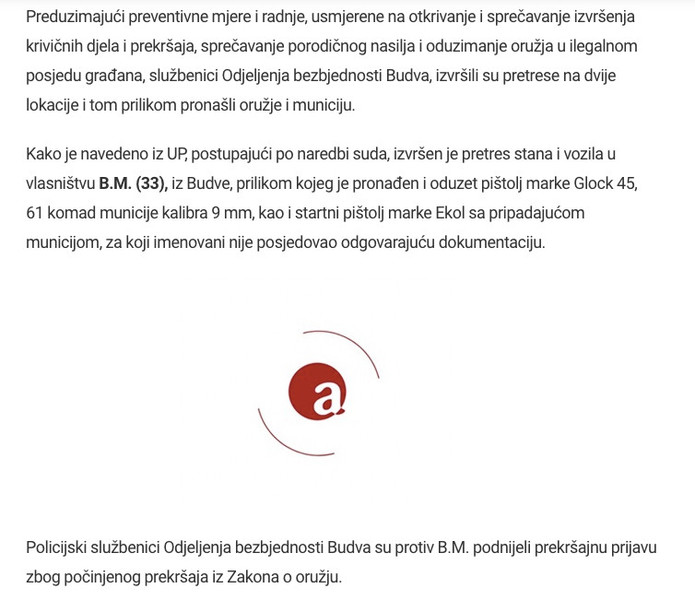 Montenegro-avmp/Policija-pretresla-stan-i-vozilo-Budvaninu-oduzeto-oruzje-i-municija