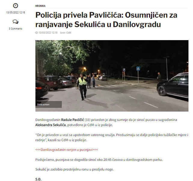 Montenegro-avmp/Policija-privela-Pavlicica_-Osumnjicen-za-ranjavanje-Sekulica-u-Danilovgra