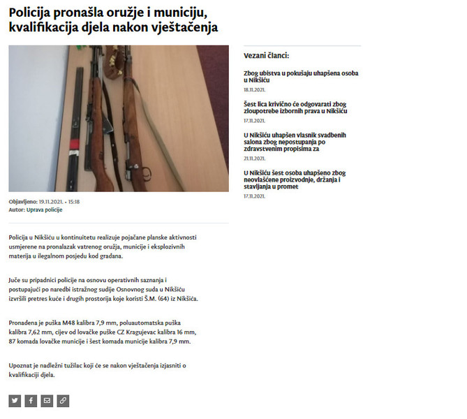 Montenegro-avmp/Policija-pronasla-oruzje-i-municiju-kvalifikacija-djela-nakon-vjestacenja