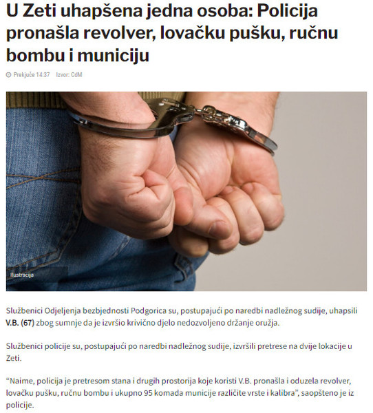 Montenegro-avmp/Policija-pronasla-revolver-lovacku-pusku-rucnu-bombu-i-municijuu