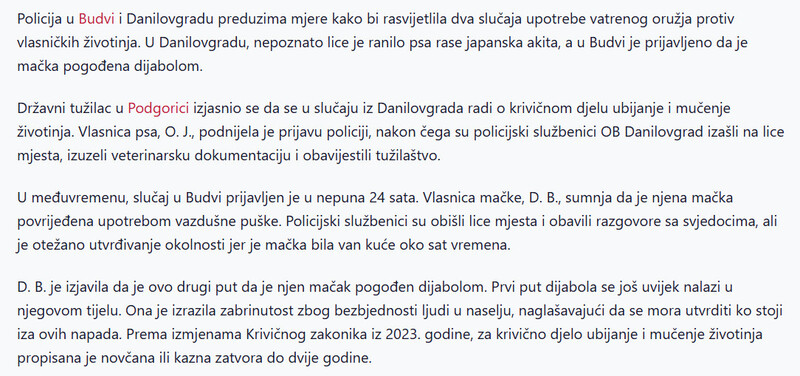 Montenegro-avmp/Policija-traga-za-pociniocima-koji-su-ranili-kucne-ljubimce_1