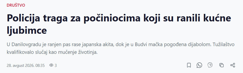 Montenegro-avmp/Policija-traga-za-pociniocima-koji-su-ranili-kucne-ljubimce