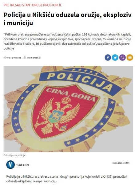 Montenegro-avmp/Policija-u-Niksicu-oduzela-oruzje-eksplozic-i-municiju