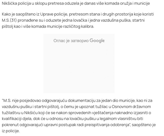 Montenegro-avmp/Policija-u-Niksicu-oduzela-vise-komada-oruzja-i-municije