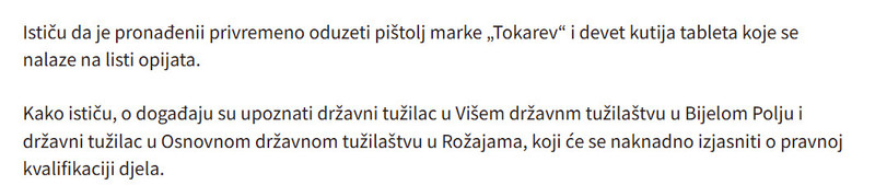 Montenegro-avmp/Policija-u-Rozajama-zaplijenila-pistolj-i-ljekove-sa-liste-opijata_1