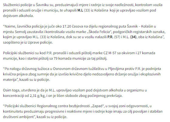 Montenegro-avmp/Policija-u-Savniku-oduzela-oruzje-u-ilegalnom-posjedu---CdM