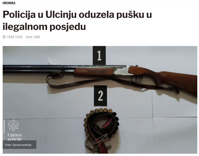 Montenegro-avmp/Policija-u-Ulcinju-oduzela-pusku-u-ilegalnom-posjedu_1