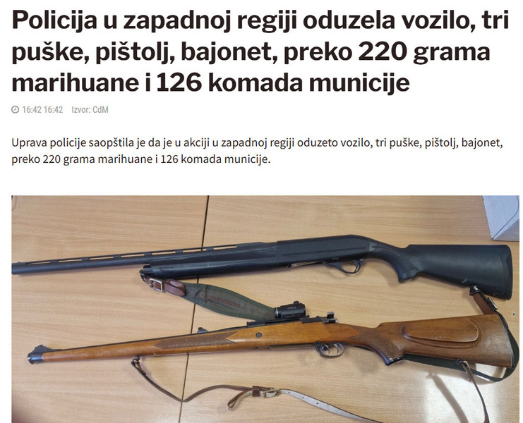 Montenegro-avmp/Policija-u-zapadnoj-regiji-oduzela-vozilo-tri-puske-pistolj-bajonet-preko-_6
