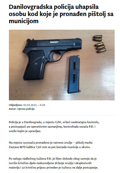 Montenegro-avmp/Policija-uhapsila-osobu