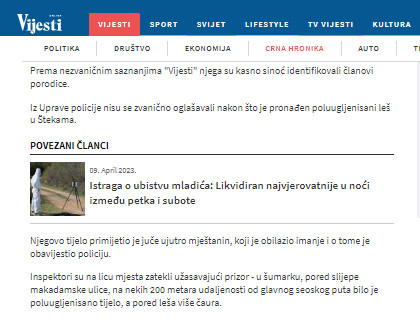 Montenegro-avmp/Policija-utvrdila-identitet-ubijenog-mladica1