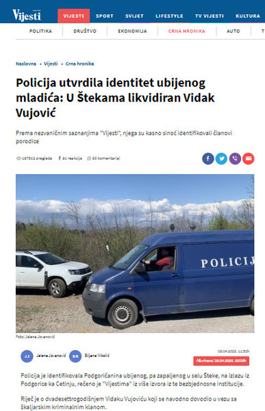 Montenegro-avmp/Policija-utvrdila-identitet-ubijenog-mladica