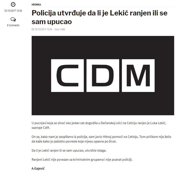 Montenegro-avmp/Policija-utvrduje-da-li-je-Lekic-ranjen-ili-se-sam-upucao