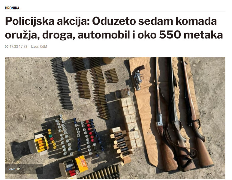 Montenegro-avmp/Policijska-akcija-Oduzeto-sedam-komada-oruzja-droga-automobil-i-oko-550-metaka