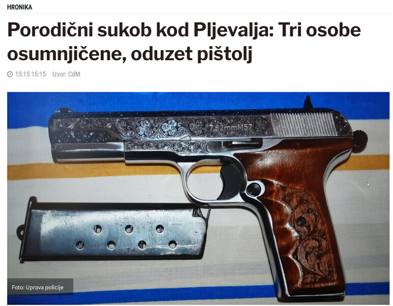 Montenegro-avmp/Porodicni-sukob-kod-Pljevalja-Tri-osobe-osumnjicene-oduzet-pistolj_1