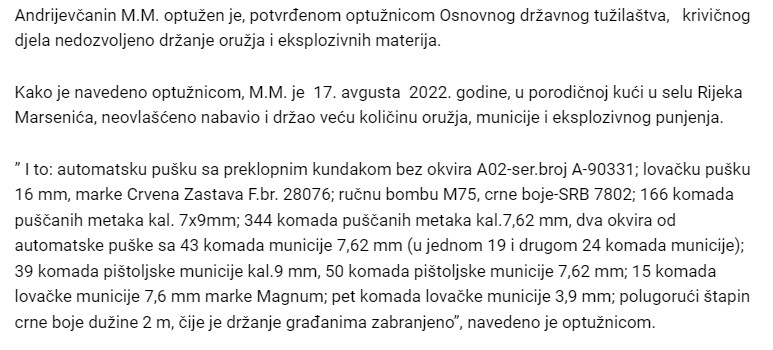 Montenegro-avmp/Potvrdena-optuznica-Andrijevcanin-pred-sudom-zbog-oruzja-i-velike-kolicine