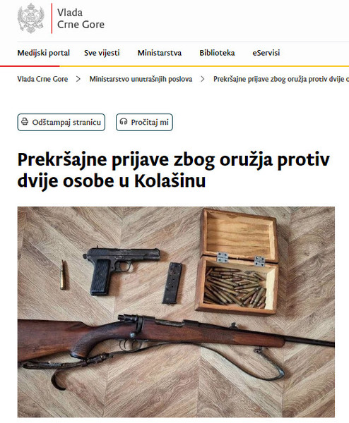 Montenegro-avmp/Prekrsajne-prijave-zbog-oruzja-protiv-dvije-osobe-u-Kolasinu