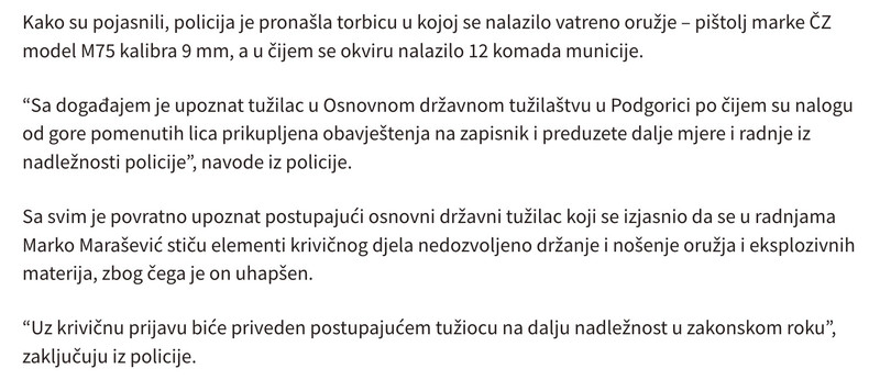 Montenegro-avmp/Preteresi-u-Podgorici_-Uhapsen-Marko-Marasevic-pronaden-pistolj-sa-12-meta_1