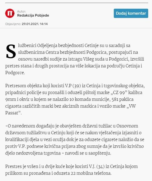 Montenegro-avmp/Pretres-na-Cetinju_-Oduzet-pistolj-cigarete-vozilo-i-mobilni-telefoni