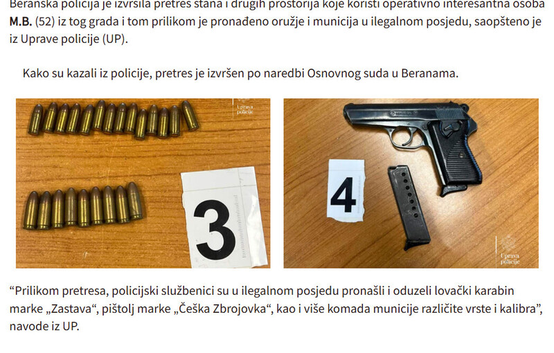 Montenegro-avmp/Pretres-u-Beranama-pronadeno-oruzje-i-municija-u-ilegalnom-posjedu