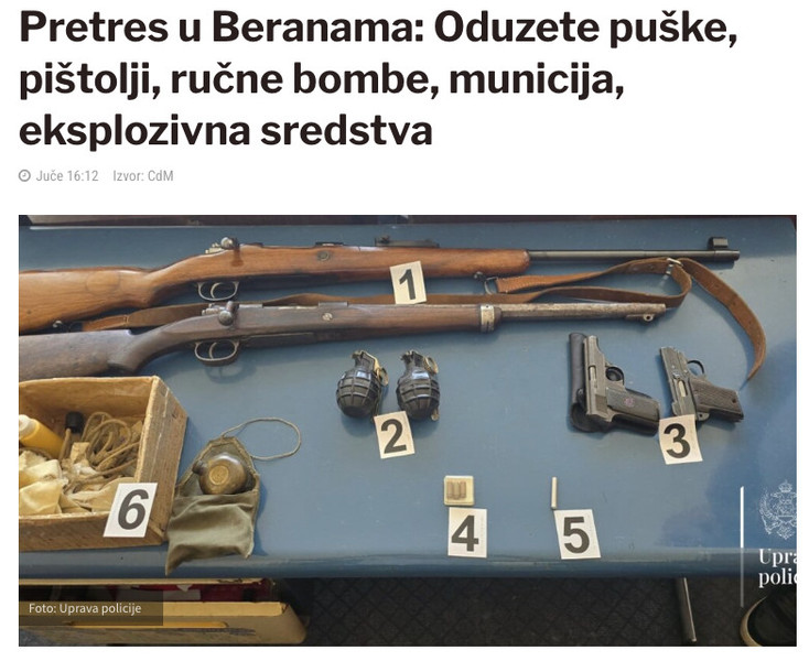 Montenegro-avmp/Pretres-u-Beranama_-Oduzete-puske-pistolji-rucne-bombe-municija-eksplozivn