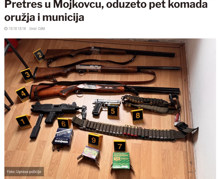 Montenegro-avmp/Pretres-u-Mojkovcu-oduzeto-pet-komada-oruzja-i-municija