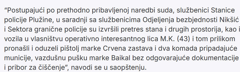 Montenegro-avmp/Pretres-u-Pluzinama_-Oduzeti-pistolj-i-municija_1
