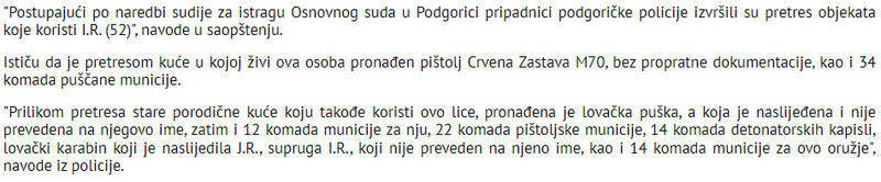 Montenegro-avmp/Pretres-u-podgorici-pronadjeno-oruzje