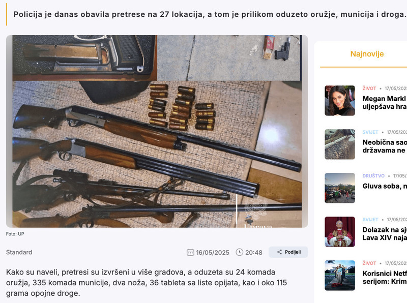 Montenegro-avmp/Pretresi-na-27-lokacija-sirom-drzave_-Oduzeto-oruzje-municija-i-droga