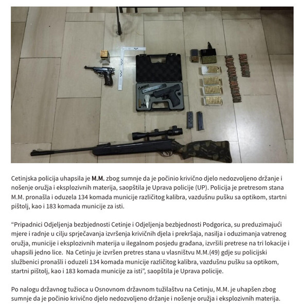 Montenegro-avmp/Pretresi-na-Cetinju-i-u-Podgorici_-Uhapsena-jedna-osoba-oduzeto-oruzje-mun