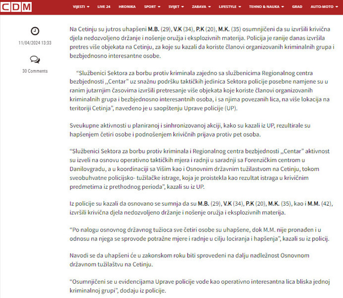 Montenegro-avmp/Pretresi-na-Cetinju_-Uhapsene-cetiri-osobe-za-jednom-se-traga---CdM
