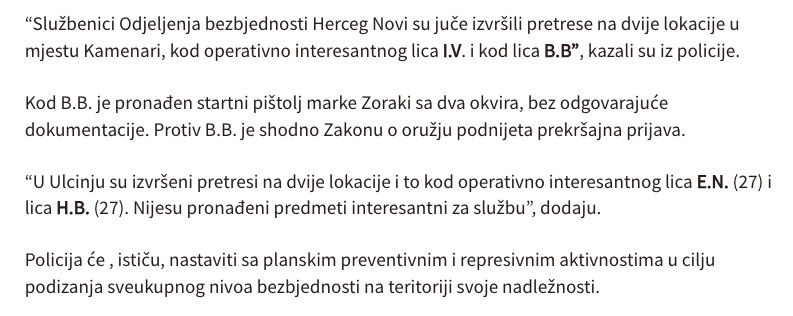 Montenegro-avmp/Pretresi-na-primorju_-Uhapsena-jedna-osoba-pronadeno-vatreno-oruzje-kokain_1