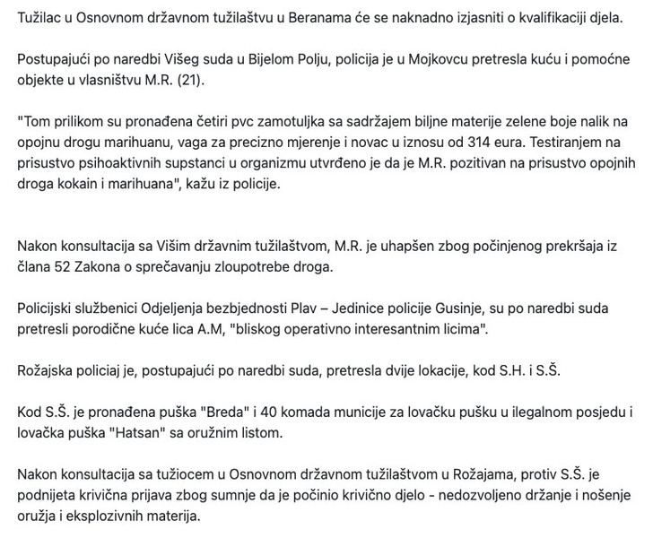 Montenegro-avmp/Pretresi-na-sjeveru---oduzeto-vatreno-oruzje-i-municija-jedna-osoba-uhapse_1