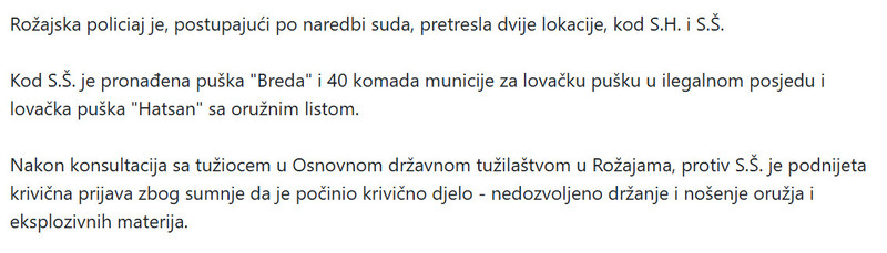 Montenegro-avmp/Pretresi-na-sjeveru---oduzeto-vatreno-oruzje-i-municija-jedna-osoba-uhapse_2