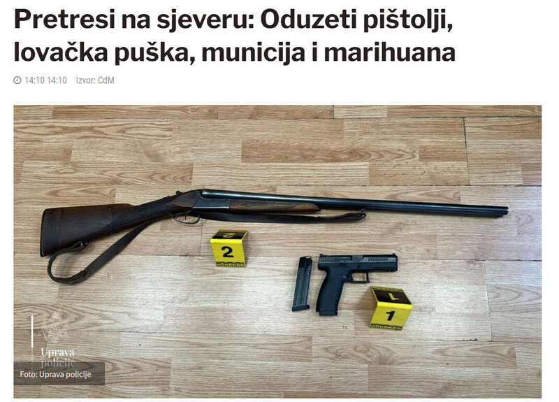 Montenegro-avmp/Pretresi-na-sjeveru-Oduzeti-pistolji-lovacka-puska-municija-i-marihuana_3