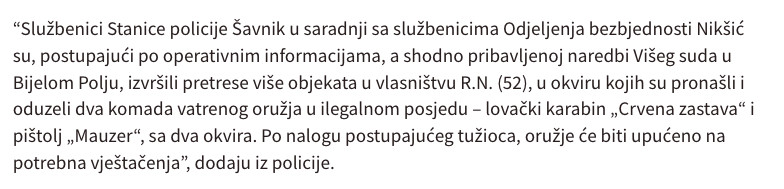 Montenegro-avmp/Pretresi-na-vise-lokacija_-Oduzeto-oruzje-pronadena-droga-uhapsena-jedna-o