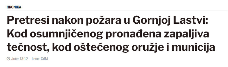 Montenegro-avmp/Pretresi-nakon-pozara-u-Gornjoj-Lastvi-Kod-osumnjicenog-pronadena-zapaljiva-tecnost-kod-ostecenog-oruzje-i-municija
