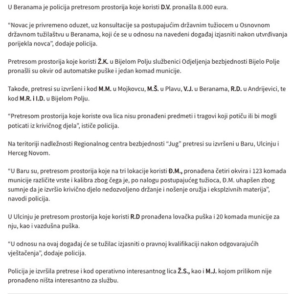 Montenegro-avmp/Pretresi-sirom-Crne-Gore_-Oduzeto-oruzje-municija-kokain-novac-uhapsene-dv_5