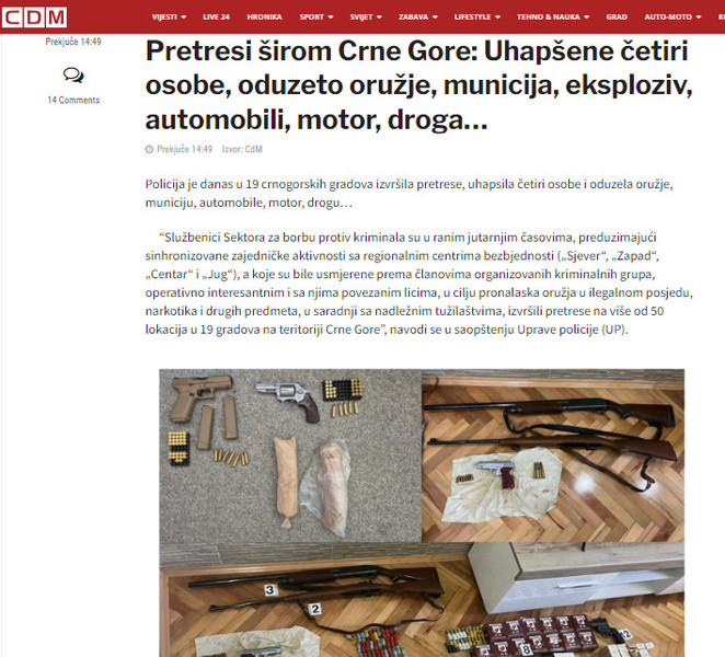 Montenegro-avmp/Pretresi-sirom-Crne-Gore_-Uhapsene-cetiri-osobe-oduzeto-oruzje-municija-ek_12