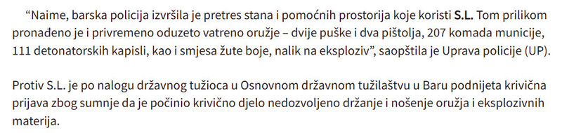 Montenegro-avmp/Pretresi-u-Baru-Tivtu-Kotoru-i-Herceg-Novom-Oduzeto-oruzje-municija-i-marihuana