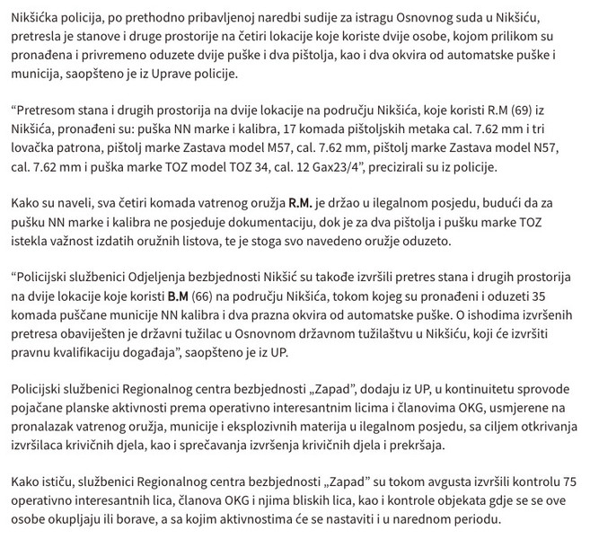 Montenegro-avmp/Pretresi-u-Niksicu_-Oduzete-dvije-puske-dva-pistolja-okviri-od-automatske-_1