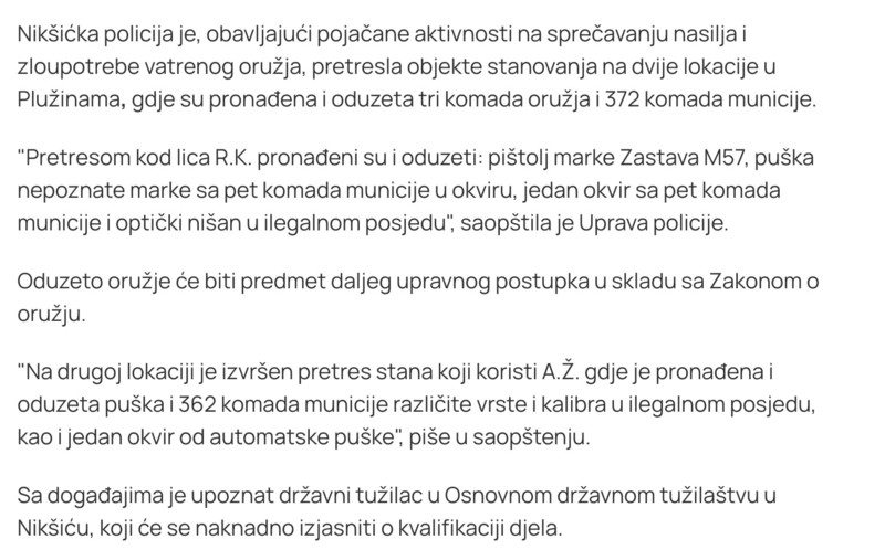 Montenegro-avmp/Pretresi-u-Pluzinama-oduzete-puske-pistolj-i-municija1