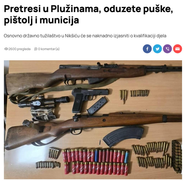 Montenegro-avmp/Pretresi-u-Pluzinama-oduzete-puske-pistolj-i-municija