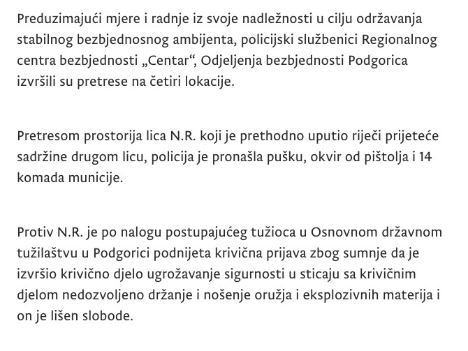Montenegro-avmp/Pretresi-u-Podgorici--uhapsene-dvije-osobe