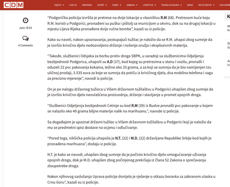 Montenegro-avmp/Pretresi-u-Podgorici-i-Cetinju